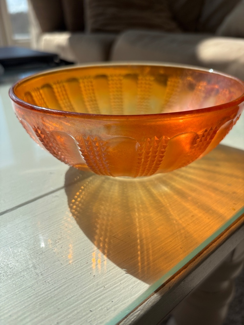 Iridescent Amber Carnival Glass Bowl